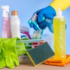 Eco-friendly all-purpose cleaner in glass spray bottle on wooden surface – Natural cleaning product for home and vacation rentals in Torrevieja